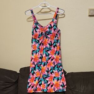Vibrant Floral Women's Swim Dress With Pockets.